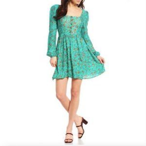 Like New Vintage Turquoise Chelsea & Violet Floral Long Sleeve Dress Size XL